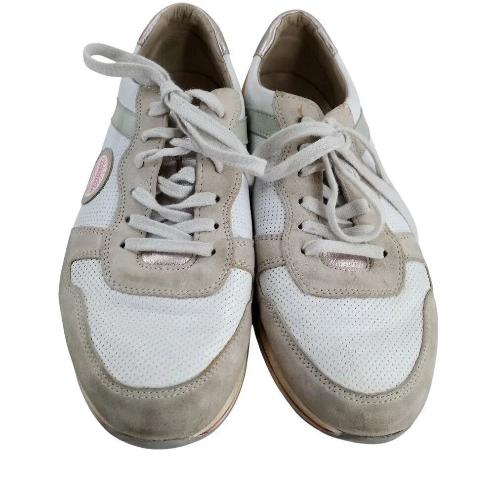 Mephisto Lora Low Top Comfort Sneakers Size 7.5 Leather Suede Ceramic White